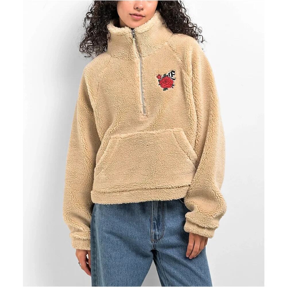Empyre Women's Cream Eliza Rose Half Zip Sherpa Sweatshirt Size Large